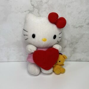 HELLO KITTY 2001 PLUSH Holding Heart KITTY W/ TEDDY BEAR‎ Sanrio Y2K Partner 7"